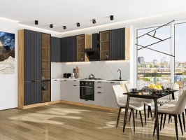 Кухонный гарнитур Евро Лайн-07 Антрацит/Агат-Дуб Вотан