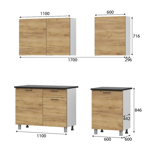 Готовая кухня Лаванда (без столешницы), Дуб золотой