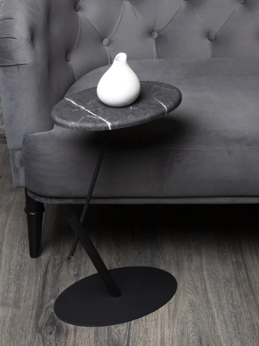 Стол приставной овальный МеталлАрт М015 черный мрамор/черный