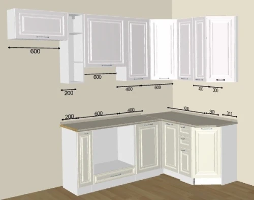 Угловая кухня Ницца на заказ 2.4х1.6 м. по размерам заказчика