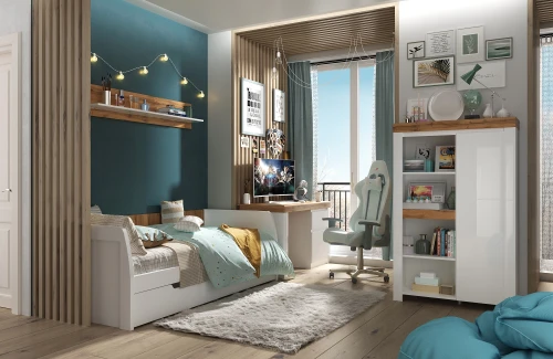 TAURUS, Кровать 90-2. Цвет БЕЛЫЙ /ДУБ ВОТАН