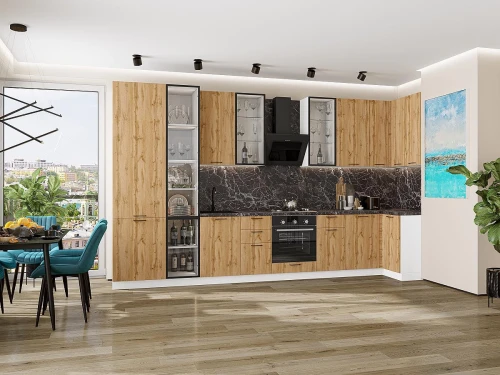 Кухонный гарнитур Флэт-05 Wotan Oak 2S Белый