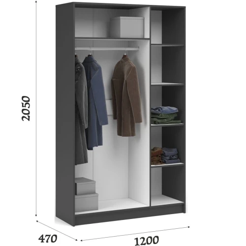 Шкаф «Чикаго» 3д (с зеркалом) Антрацит/Белый