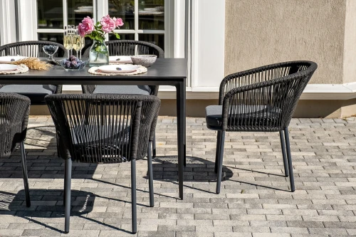 "Малага" обеденная группа на 6 персон со стульями "Марсель", каркас темно-серый, роуп темно-серый