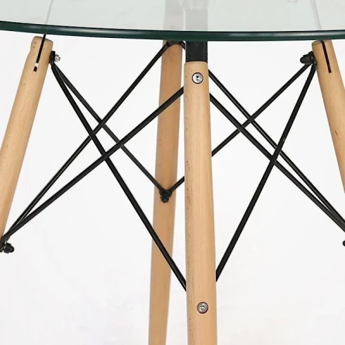 SQT-11 Стол обеденный стеклянный D80, основание бук+металл