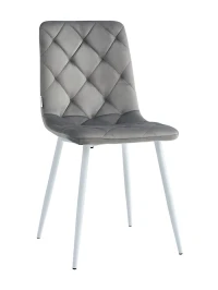 DC210 Стул мягкий, СЕРЫЙ#G62-38 велюр, каркас металл белый КРУГЛЫЙ