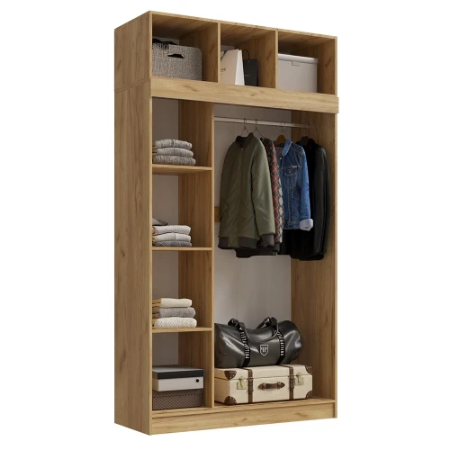 Шкаф с антресолью Бася/Роджина, Белый глянец холодный, Дуб крафт