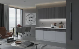 Кухня Оливия NEW 2,0м, Белый снег софт / Графит софт NEW