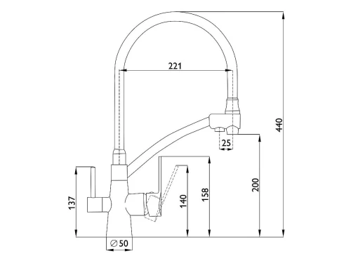 Смеситель для кухни 440/221 2Р Серый сатин