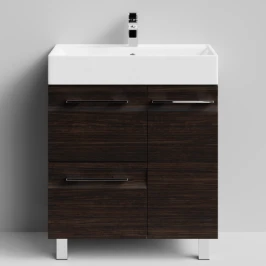 Тумба Мальта 70 напольный, ящики и дверь, Палисандр ПВХ 43101, правый Vodok с раковиной в комплекте