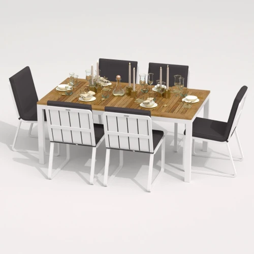 Обеденная группа TELLA  GIRA  каркас белый / стол тик 180 / ткань антрацит