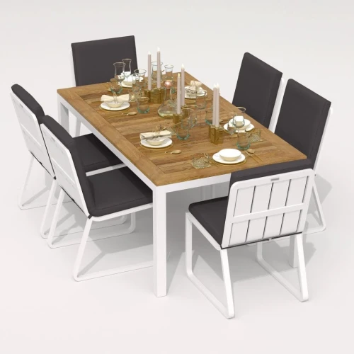 Обеденная группа TELLA  GIRA  каркас белый / стол тик 180 / ткань антрацит