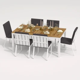 Обеденная группа TELLA  GIRA  каркас белый / стол тик 180 / ткань антрацит