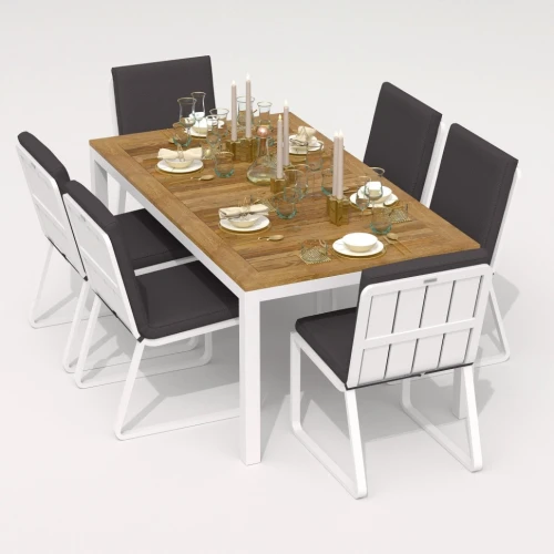 Обеденная группа TELLA  GIRA  каркас белый / стол тик 180 / ткань антрацит