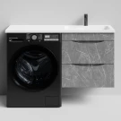 Тумба Смайл 120 подвесной, под стиральную машину, правая, Мрамор Серый софт тач ПВХ 4044-1 Vodok с раковиной в комплекте