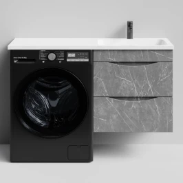 Тумба Смайл 120 подвесной, под стиральную машину, правая, Мрамор Серый софт тач ПВХ 4044-1 Vodok с раковиной в комплекте