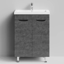 Тумба Смайл 58 напольный, Серый камень ПВХ 57806 Vodok с раковиной в комплекте