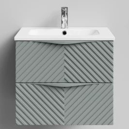 Тумба Эйфория 60 F4, пример RAL 7005 Мышино-серый, матовая, 2 ящика, подвесной Vodok с раковиной в комплекте