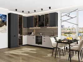 Кухонный гарнитур Евро Лайн-07 Антрацит/Агат-Graphite