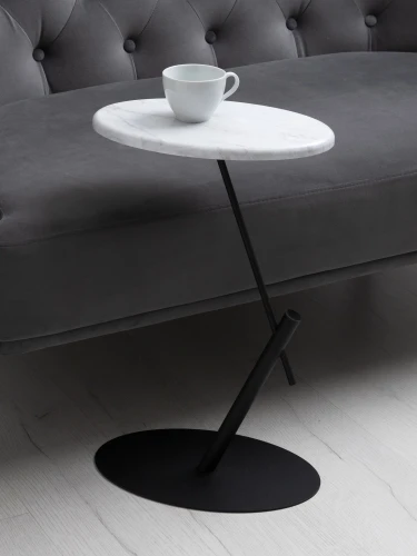 Стол приставной овальный МеталлАрт М015 белый мрамор/черный