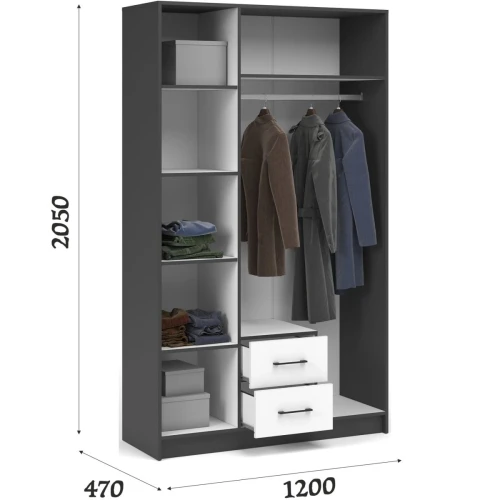 Шкаф «Чикаго» 3д2ящ (с зеркалом) Антрацит/Белый