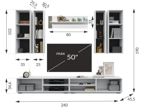 Стенка «Кай», Белый/белый глянец