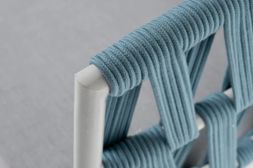 "Диего" диван 2-местный плетеный из роупа, каркас алюминий светло-серый (RAL7035) муар, роуп бирюзовый круглый, ткань светло-серая