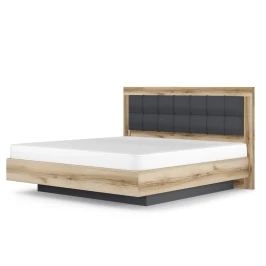 Кровать-5 с подъемным основанием 1600 экокожа Вега Скандинавия черный, дуб