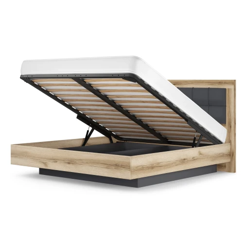 Кровать-5 с подъемным основанием 1600 экокожа Вега Скандинавия черный, дуб