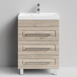 Тумба Арабеска 60 напольный, Дубослив ореховый светлый ПВХ 3445 Vodok с раковиной в комплекте