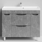 Тумба Лайт 100 напольный, Мрамор Серый софт тач ПВХ 4044-1 Vodok с раковиной в комплекте