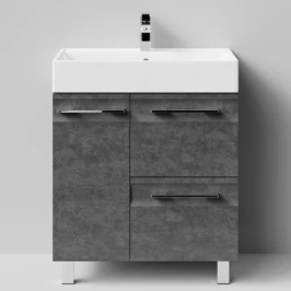 Тумба Мальта 70 напольный, ящики и дверь, Серый камень ПВХ 57806, левый Vodok с раковиной в комплекте