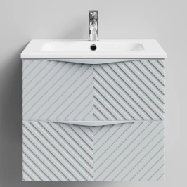 Тумба Эйфория 60 F4, пример RAL 7040 Серое окно, матовая, 2 ящика, подвесной Vodok с раковиной в комплекте