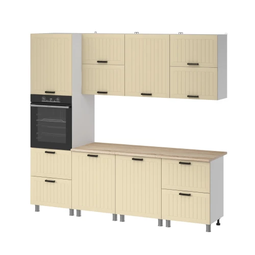 Готовый кухонный гарнитур МК Аленушка 2,4м Орхидея Крем,скоба черный,сонома