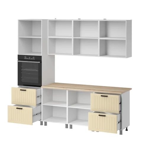 Готовый кухонный гарнитур МК Аленушка 2,4м Орхидея Крем,скоба черный,сонома