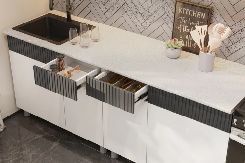 Кухонный гарнитур София 2м, Белый, Бланж, Графит матовый, Гранит белый