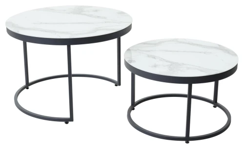 Журнальный столик Эрвин (комплект) Белый мрамор, стекло/ каркас графит, M-city
