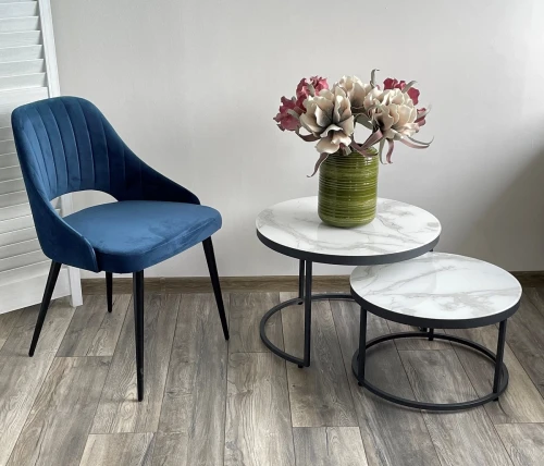 Журнальный столик Эрвин (комплект) Белый мрамор, стекло/ каркас графит, M-city