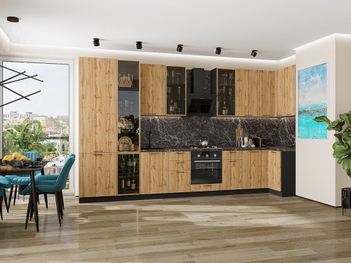 Кухонный гарнитур Флэт-05 Wotan Oak 2S Graphite