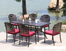 Обеденная группа из литого алюминия стол ВУЛКАН «VOLCANO»  90х150 арт.N008-150 bronze + 6 кресел  ВУЛКАН «VOLCANO» арт.74342