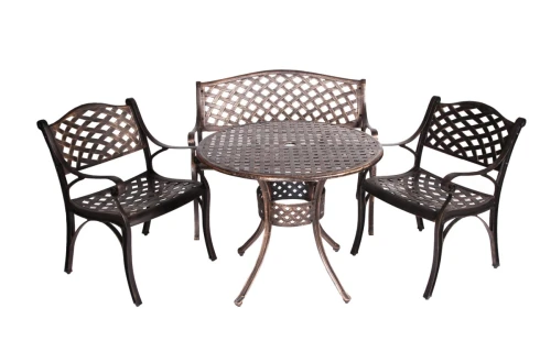 Обеденная группа из литого алюминия c  столом ЛИОН + скамейка ЖАСМИН