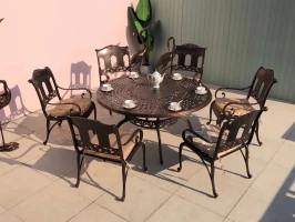 Комплект мебели из литого алюминия стол ВУЛКАН “VOLCANO” D150 арт.6091 + 6 кресел САНДАЛОВОЕ ДЕРЕВО «SANDALWOOD» арт.74267-6