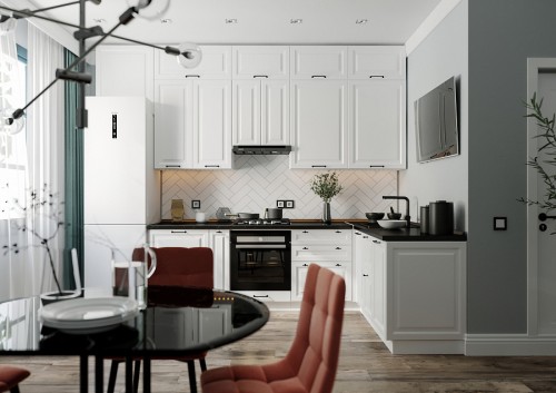 Кухня трехуровневая Ницца Royal 3200х1800 Blanco МДФ эмаль угловая