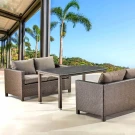 Обеденный комплект плетеной мебели с диванами T256A/S59A-W53 Brown Обеденный комплект плетеной мебели с диванами T256A/S59A-W53 Brown