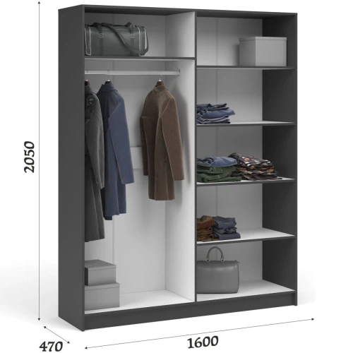 Шкаф «Чикаго» 4д (с зеркалами) Антрацит/Белый