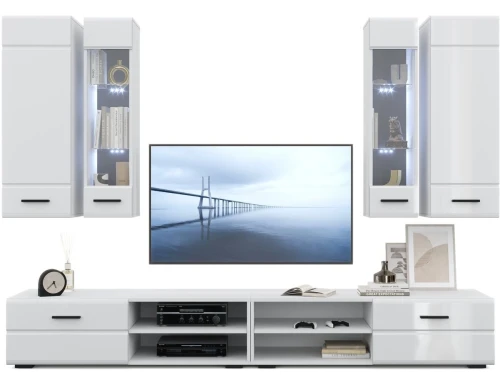 Стенка «Кай» с подсветкой, Белый/белый глянец