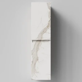 Пенал Бест 35 (2 двери) подвесной, Мрамор Белый натур милк ПВХ 2537, левый, бельевая корзина