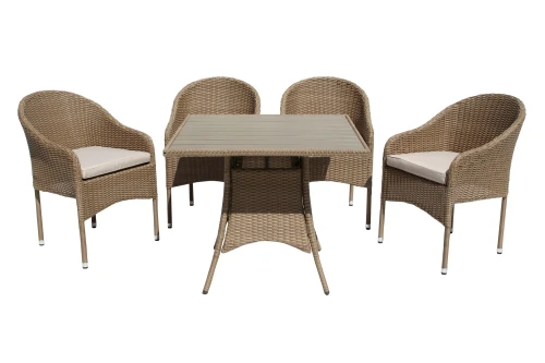 Набор мебели Софи  арт.GS061/GS062 серо-бежевый, бежевый (1 стол+4 стула, ротанг серо-бежевый) "Garden story"