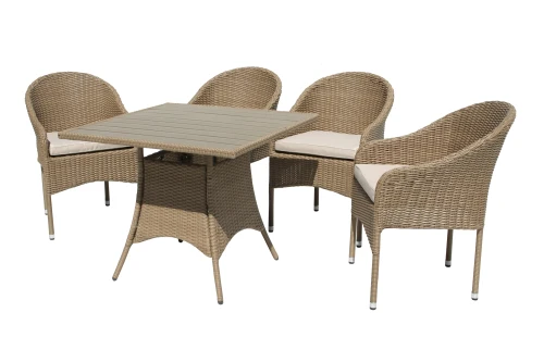 Набор мебели Софи  арт.GS061/GS062 серо-бежевый, бежевый (1 стол+4 стула, ротанг серо-бежевый) "Garden story"