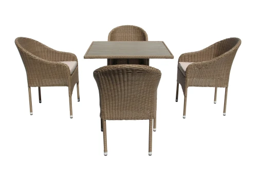 Набор мебели Софи  арт.GS061/GS062 серо-бежевый, бежевый (1 стол+4 стула, ротанг серо-бежевый) "Garden story"